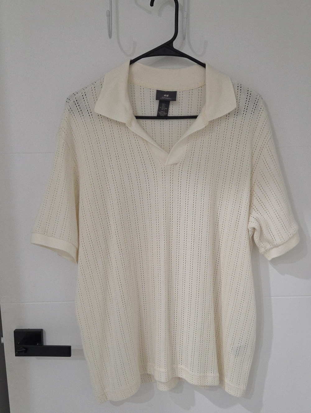 H&M Cream Open-Weave Polo Shirt for Men